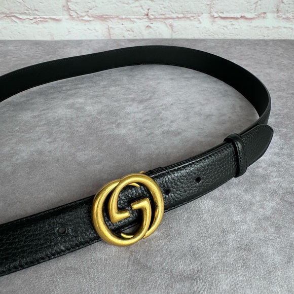 Gucci Interlocking G Double Gg Textured Black Leather Belt 474345 100/40 - Picture 4 of 12